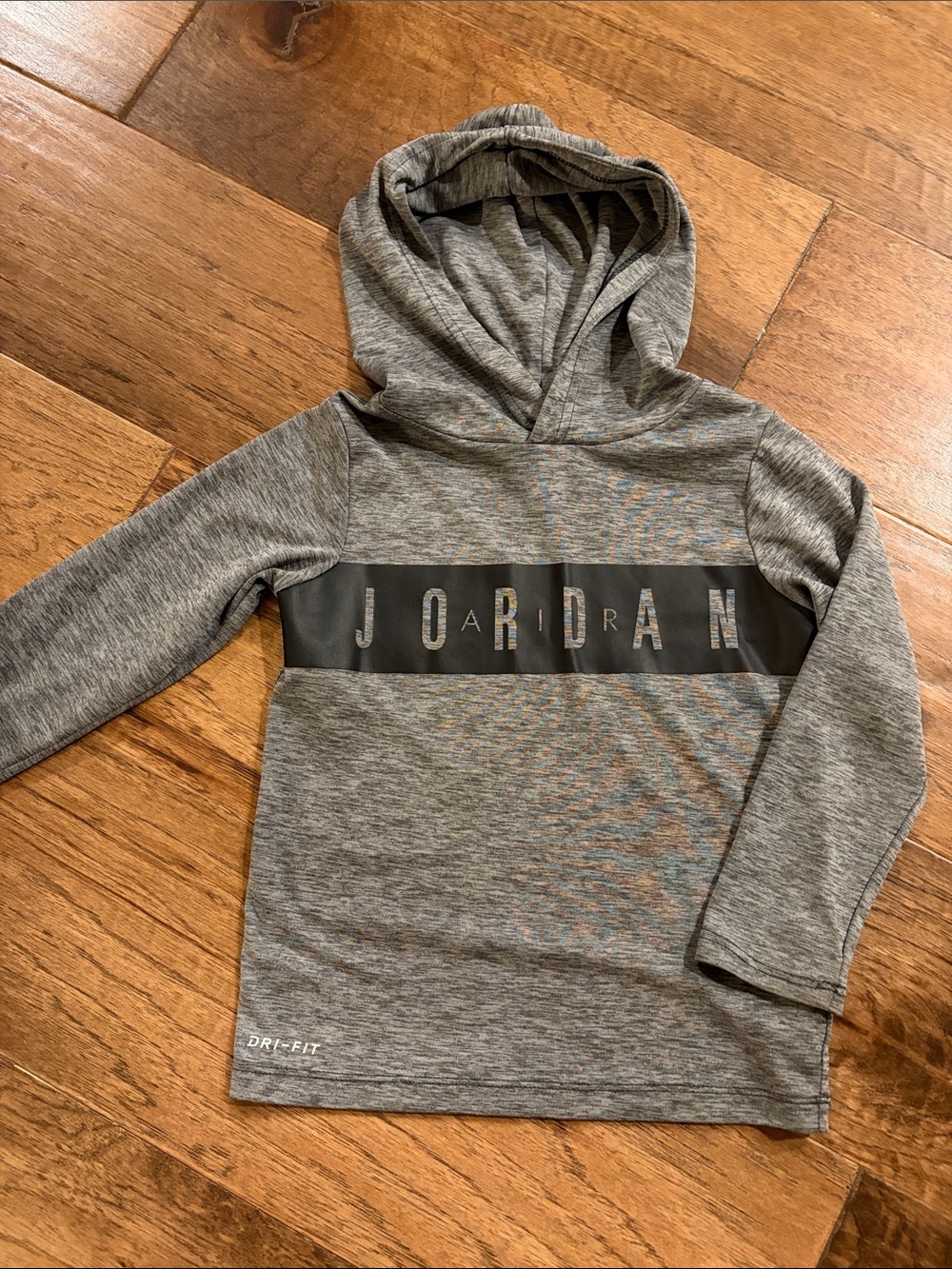 Jordan Gray Hooded Dri-FIT Pullover with Black Chest Stripe